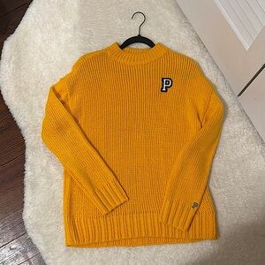 Pink Victoria’s Secret Varsity Knit Sweater w/ Patch Mustard Yellow Womens XS